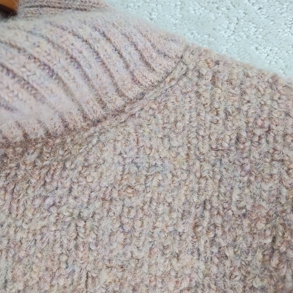 Eve Gravel Sweater Womens L Turtleneck Baby Alpaca Wool Cropped Pink Ribbed Hem - Picture 6 of 9
